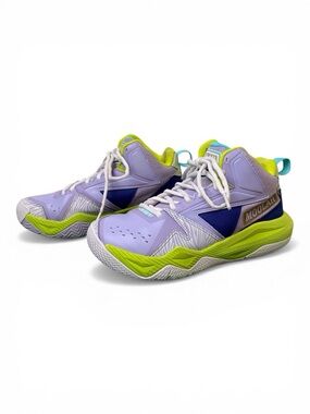 Moolah Kicks Kid's Press Break Basketball Sneakers Lavender/Lime/Navy Size-6 GUC